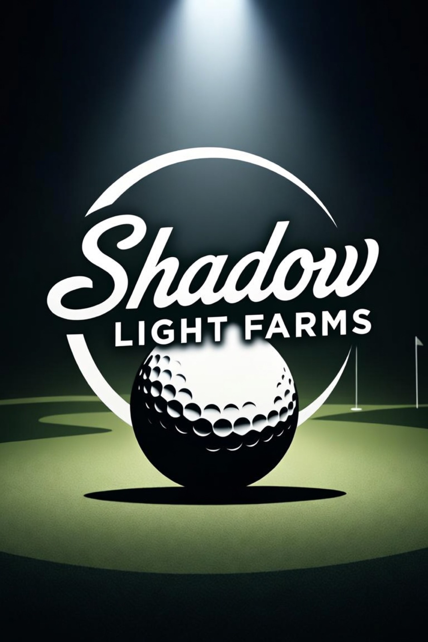 Shadow Light Farms mark, a golf ball under a spotlight